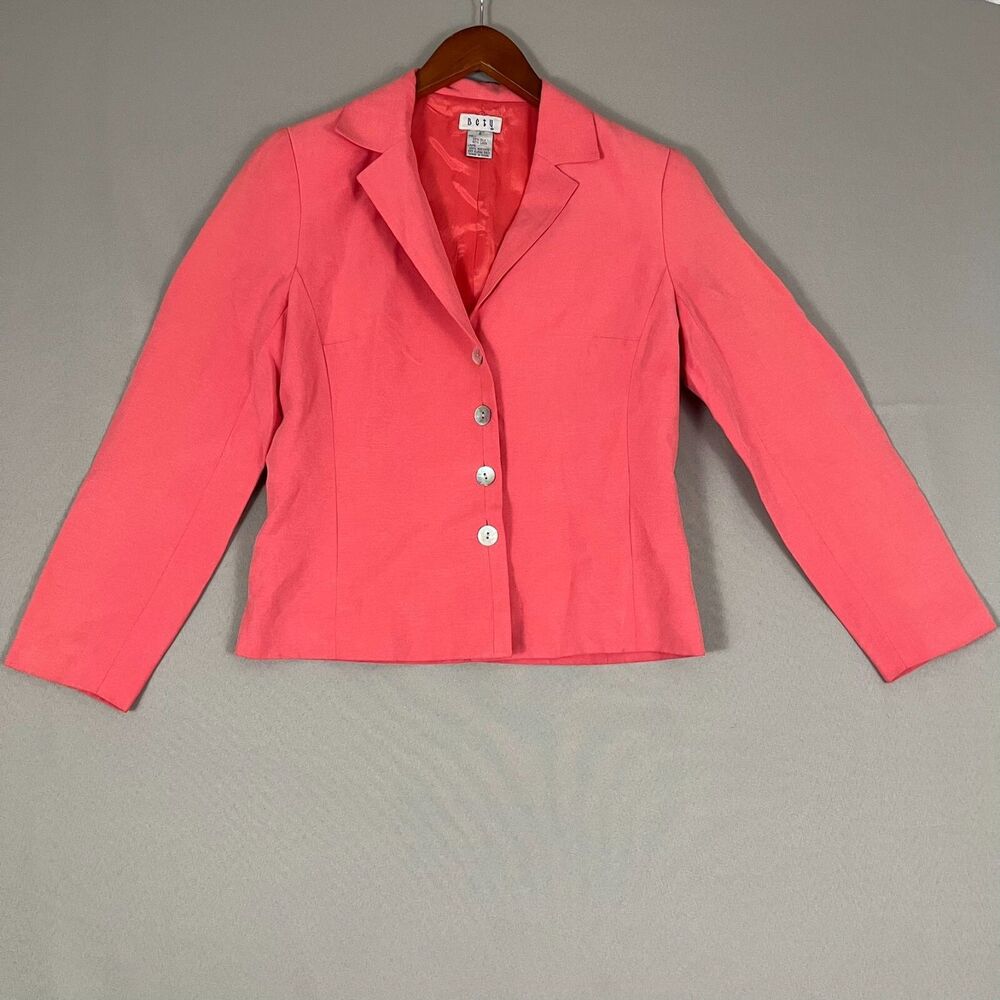 Betu Vintage Women’s Blazer Linen & Silk Short Jacket Salmon Pink‎ Lined Sz 2